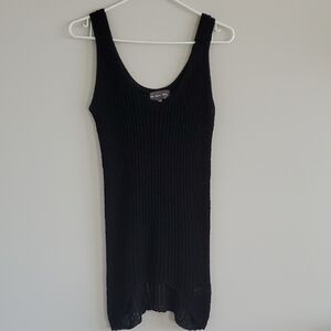 Michael Stars Black Loose Knit Mini Dress Or Long Knitted Vest Tank Top Sz M L